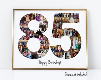 Personalized 85th Birthday Gift or Party Decoration - Photo Collage Custom Made with Your Digital Pictures!