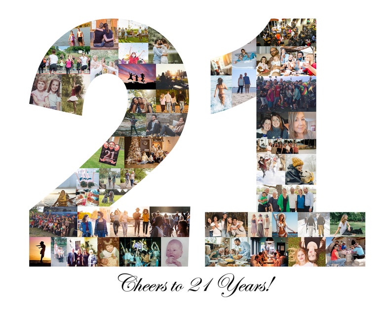 21st Birthday Gift For Her Personalized 21 Photo Collage Party Decoration Custom Made with Your Digital Pictures image 6