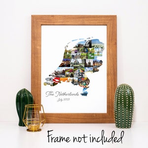 Niederlande Karte Kunstdruck, Holland Reisegeschenk - Personalisierte Amsterdam Fotocollage - Individuell angefertigt mit Ihren Digitalen Bildern