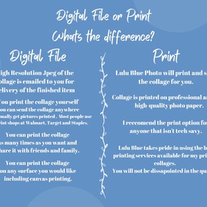 A guide that describes the difference between ordering a digital file or print.