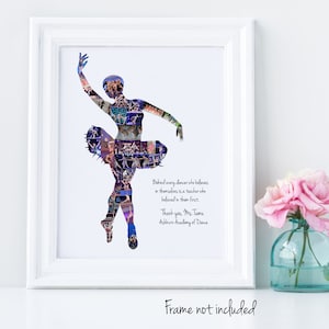 Custom Dance Teacher Photo Collage – Ballerina Silhouette Art Print – Personalized Thank You Ballet Instructor Gift