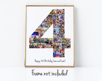 4th Birthday Photo Collage - Fourth Anniversary Gift - Party Decoration - Personalized and Custom Made with your Digital Pictures!