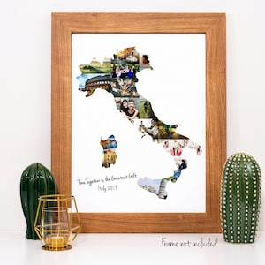Fotocollage kaart Italië, souvenir familievakantie Italië, gepersonaliseerde fotocollage - op maat gemaakt van je digitale foto's