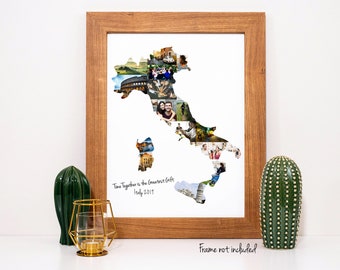 Personalisierte Italien Landkarte Fotocollage - Urlaubsandenken - Nach Maß aus Ihren Digitalen Bildern
