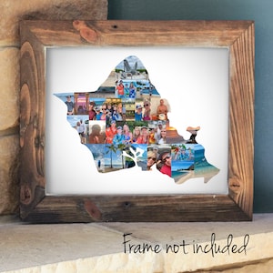 Collage de fotos personalizado con el mapa del estado de Hawái y la isla de Oahu: regalo de recuerdo de vacaciones, hecho a medida con sus fotografías digitales