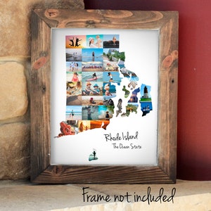Collage de fotos personalizado del mapa del estado de Rhode Island, regalo del estado de Rhode Island: ¡hecho a medida con sus imágenes!