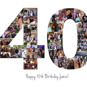 40th Birthday Party Decoration Photo Collage Sign Custom Birthday Gift Made with Your Digital Pictures image 8