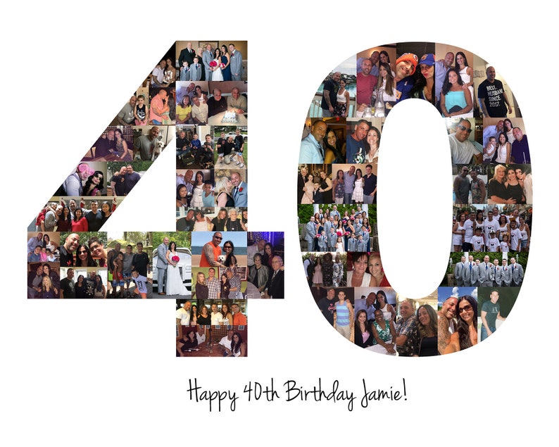 40th Birthday Party Decoration Photo Collage Sign Custom Birthday Gift Made with Your Digital Pictures image 8