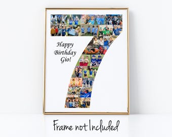 7th Birthday Photo Collage - 7th Anniversary Gift - Party Decoration - Custom Made with your Digital Pictures!