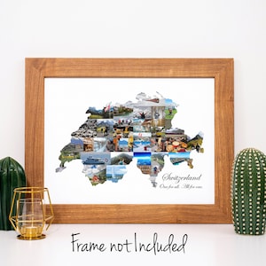 Collage de fotos con el mapa de Suiza: regalo de recuerdo de vacaciones de viaje a Suiza personalizado: ¡collage de fotos personalizado hecho con tus imágenes!