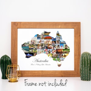 Collage de fotos con el mapa de Australia: regalo de recuerdo de vacaciones de viaje personalizado en Australia: ¡collage de fotos personalizado hecho con tus imágenes!