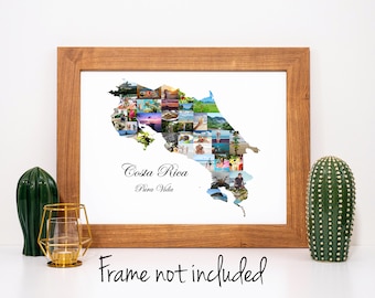 Personalisierte Costa Rica Reise Landkarte Fotocollage - Nach Maß mit Ihren Digitalen Bildern!