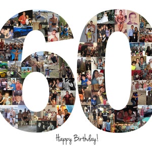 60th Birthday Gift, Number Photo Collage, 60th Anniversary Party Decoration, Picture Collage, Custom Made from your Photographs imagem 8