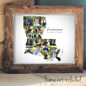 Collage de fotos del mapa de Luisiana: decoración de pared con arte estatal: ¡hecho a medida con sus imágenes digitales!