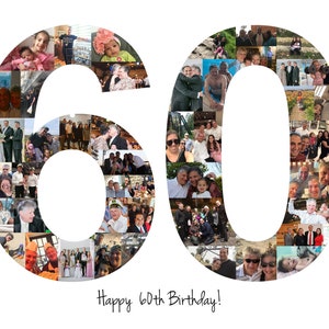 60th Birthday Gift, Number Photo Collage, 60th Anniversary Party Decoration, Picture Collage, Custom Made from your Photographs image 9