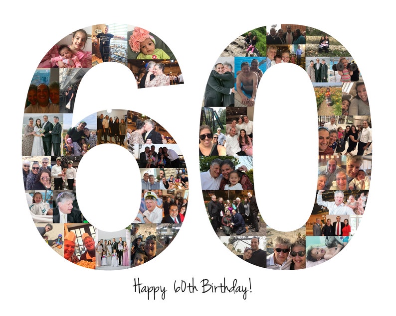 60th Birthday Gift, Number Photo Collage, 60th Anniversary Party Decoration, Picture Collage, Custom Made from your Photographs image 9
