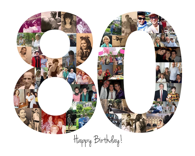 80th Birthday Gift, 80th Birthday Party Decoration 80 Number Photo Collage Custom Made with Your Digital Pictures image 7