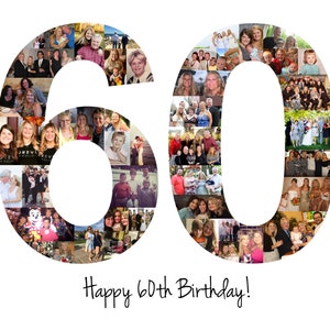 60th Birthday Gift, Number Photo Collage, 60th Anniversary Party Decoration, Picture Collage, Custom Made from your Photographs imagem 6