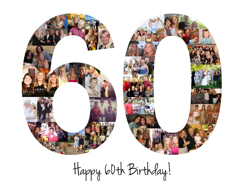 60th Birthday Gift, Number Photo Collage, 60th Anniversary Party Decoration, Picture Collage, Custom Made from your Photographs image 6
