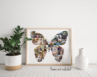 Custom Butterfly Photo Collage - Friend Birthday Gift - Personalized Gift for Her - Butterfly Lover Wall Art Print -Made with Your Pictures!