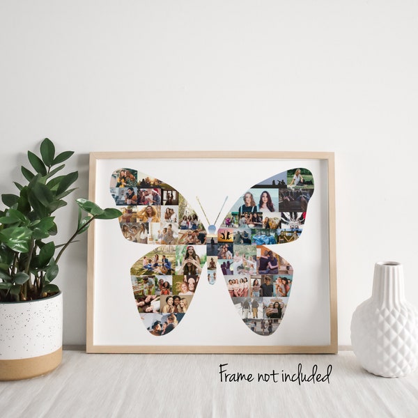 Collage de fotos personalizado de mariposas - Cumpleaños de una amiga - Regalo de Navidad personalizado para ella - ¡Hecho con tus fotos digitales!