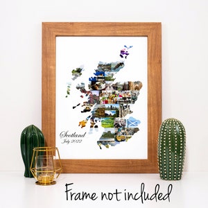Collage de fotos con el mapa de Escocia: regalo de recuerdo de vacaciones de viaje escocés personalizado: ¡collage de fotos personalizado hecho con tus imágenes!