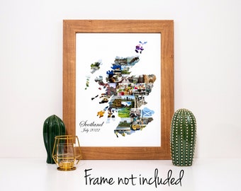 Scotland Map Photo Collage - Personalized Scottish Travel Vacation Souvenir Gift - Custom Photo Collage Made with Your Pictures!