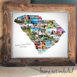 Collage de fotos con el mapa de Carolina del Sur - Póster personalizado del estado de Carolina del Sur - Regalo conmovedor