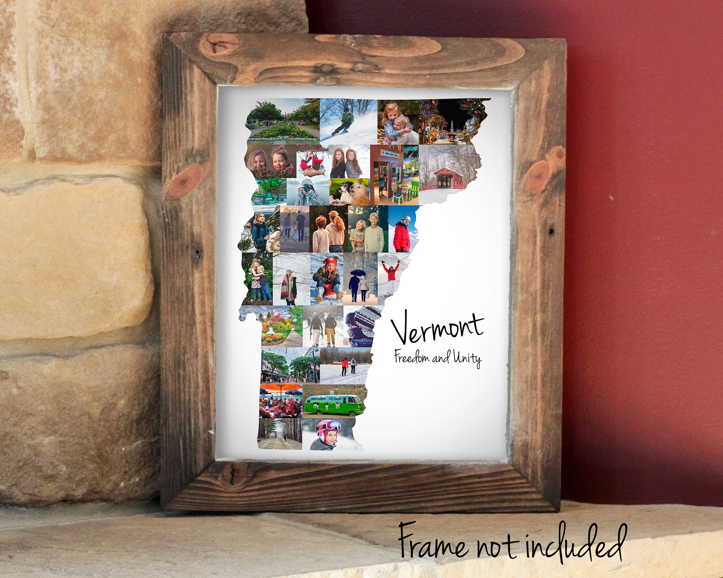 Personalisierte Vermont Zustand Karte Foto Collage Geschenk, Bildcollage nach Maß, Vermont Urlaub Reise Andenken