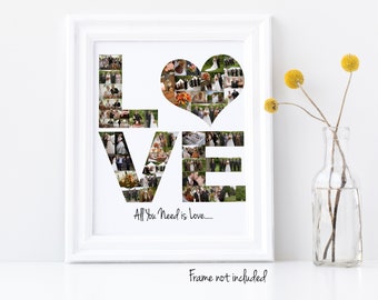 Personalized "Love" Wedding Anniversary Gift Photo Collage - Custom Made with Your Digital Pictures