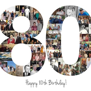 80th Birthday Gift, 80th Birthday Party Decoration 80 Number Photo Collage Custom Made with Your Digital Pictures image 8