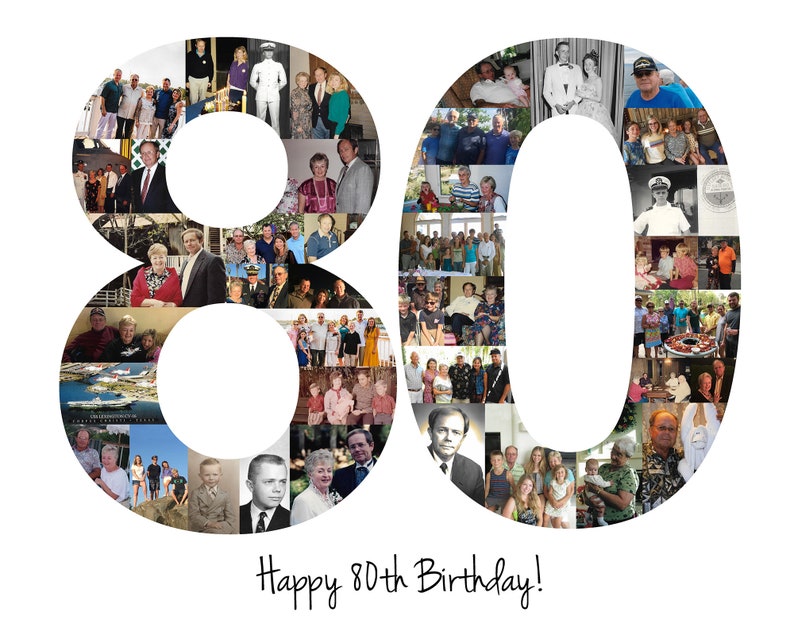 80th Birthday Gift, 80th Birthday Party Decoration 80 Number Photo Collage Custom Made with Your Digital Pictures image 8
