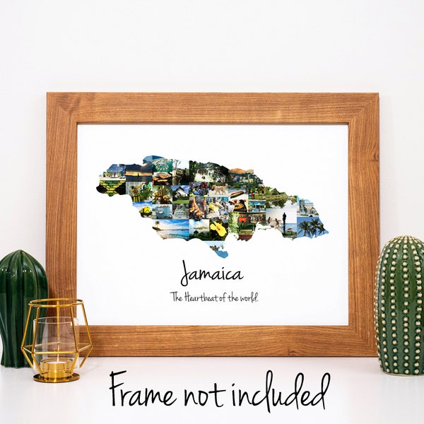 Jamaica Map Photo Collage - Personalized Travel Vacation Souvenir Gift - Custom Photo Collage Made with Your Digital Pictures!