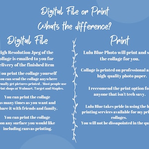 A guide that describes the difference between ordering a digital file or print.