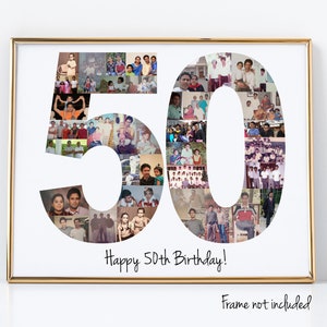 Póster collage personalizado para 50.º cumpleaños - Regalo para el 50.º aniversario - Decoración para fiestas - Hecho a medida con tus fotos digitales