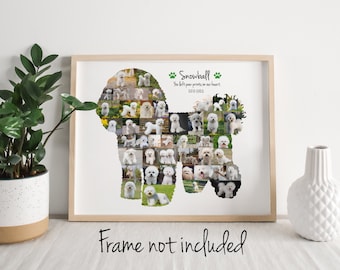 Personalisierte Bichon Frisé Fotocollage - Hund Haustier Gedenkgeschenk - Individuell angefertigt mit Ihren Digitalen Bildern