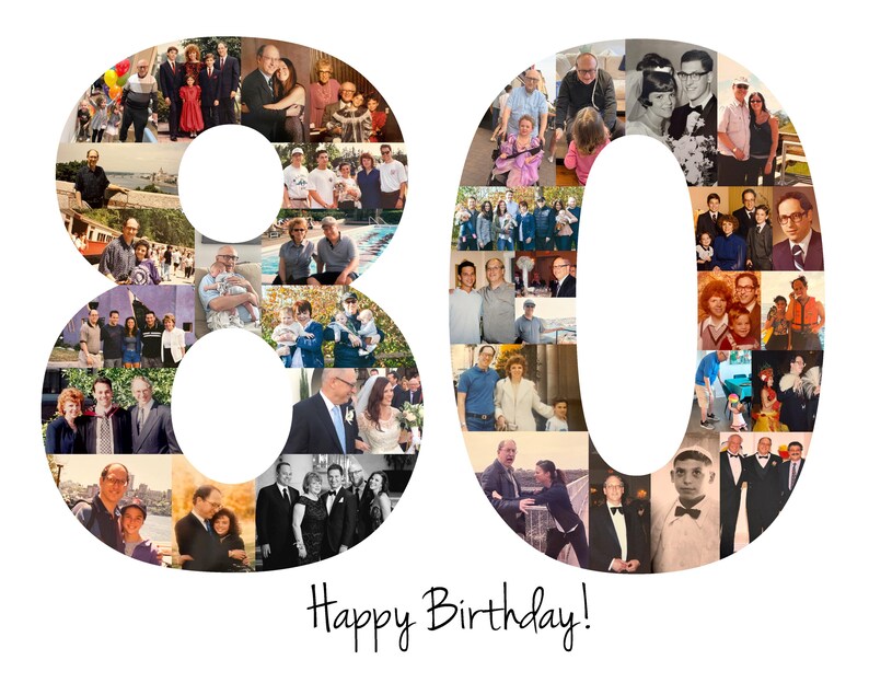 80th Birthday Gift, 80th Birthday Party Decoration - 80 Number Photo Collage - Custom Made with Your Digital Pictures! image 11