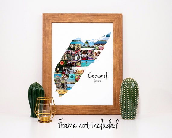 Personalized Cozumel Map Photo Collage - Mexico Vacation Souvenir Gift - Custom Made with your Digital Pictures!