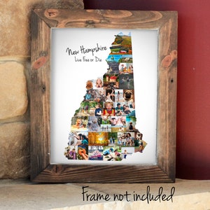 Fotocollage kaart New Hampshire - New Hampshire muurdecoratie - gepersonaliseerde reisfoto Verenigde Staten