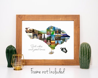 Bali Map Photo Collage - Personalized Travel Souvenir Gift - Custom Made with your Digital Pictures!
