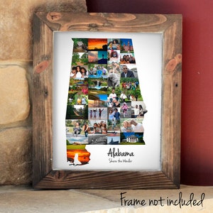 Alabama Map Fotocollage, Alabama Wanddekoration, Einweihungsparty Geschenk - Maßgeschneidert mit Ihren Digitalen Bildern!