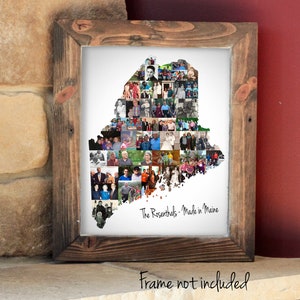 Collage de fotografías personalizado con el mapa de Maine - Póster de arte de pared de Maine - Regalo de mudanza - ¡Hecho a medida con tus imágenes digitales!