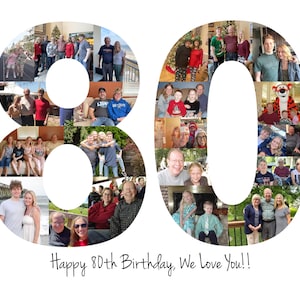 80th Birthday Gift, 80th Birthday Party Decoration - 80 Number Photo Collage - Custom Made with Your Digital Pictures! image 12