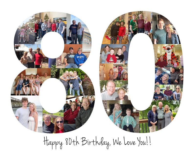 80th Birthday Gift, 80th Birthday Party Decoration - 80 Number Photo Collage - Custom Made with Your Digital Pictures! image 12