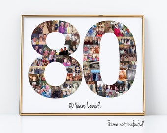 80th Birthday Gift, 80th Birthday Party Decoration - 80 Number Photo Collage - Custom Made with Your Digital Pictures!