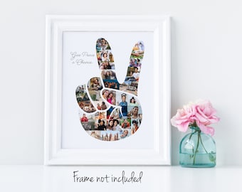 Peace Sign Hand Gesture Photo Collage, Peace Symbol - Custom Made with Your Digital Pictures!