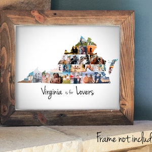 Personalized Virginia State Map Photo Collage Gift, Custom Made Picture Collage, Virginia is For Lovers