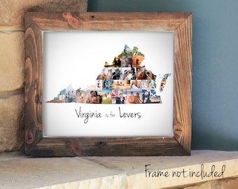 Personalisierte Virginia State Map Foto-Collage-Geschenk, maßgeschneiderte Bildcollage, Virginia ist für Liebhaber