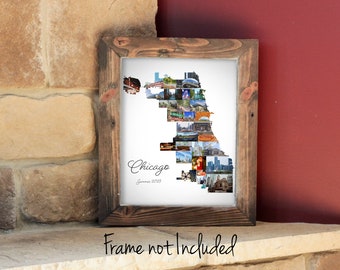 Personalized Chicago City Map, The Chi Town Photo Collage Gift, Vacation Travel Souvenir - Custom Made with your Digital Pictures!