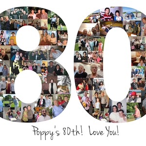 80th Birthday Gift, 80th Birthday Party Decoration - 80 Number Photo Collage - Custom Made with Your Digital Pictures! image 18